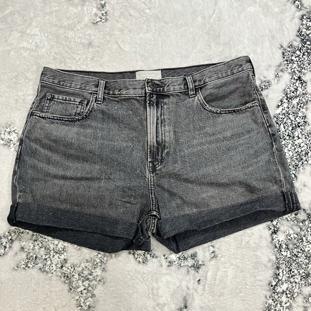 Everlane Denim Shorts Womens Size 33 Gray Organic Cotton High Rise Rolled Hem
